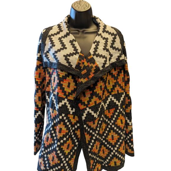 Bass Cardigan Womens Small Southwestern Open Front Boho Geometric Fall Sweater - Picture 12 of 16